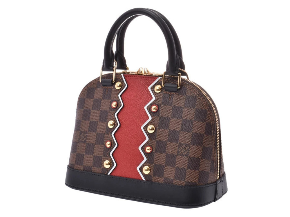 Louis Vuitton Handbag Damier Red Leather Strap Brown Karakoram Alma Red Brown